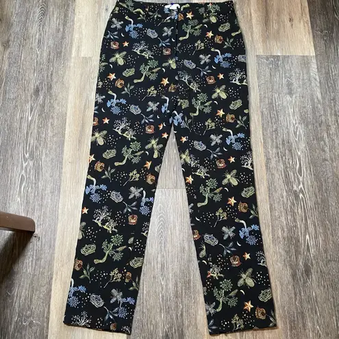 H&M  Embroidered Irridescent Whimsical Pattern Black and Gold Trousers Size 6