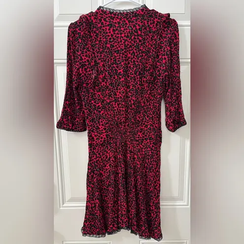 Zadig & Voltaire Remo Leopard Print Blouson Shirtdress Women's XS Red & Black