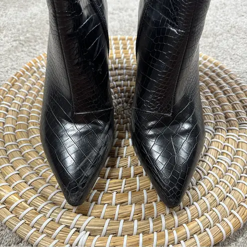 Billini Women’s Alden Boots Booties Block Heels Zip Side Party in Black Croco 7