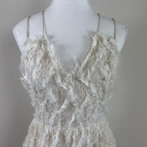 J. ING Cream Lace Shag Strappy Open Back MIDI Dress Size Medium