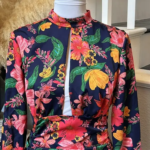 Finders Keepers Anthropologie Navy Floral Mini Ruched Dress Size 6