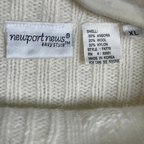 Newport News Vintage Angora Wool Mock Neck Sweater Cream Cable Knit