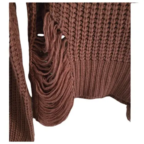 Cotton Candy LA Brown Knit Distressed Turtleneck Sweater M/L Size undefined