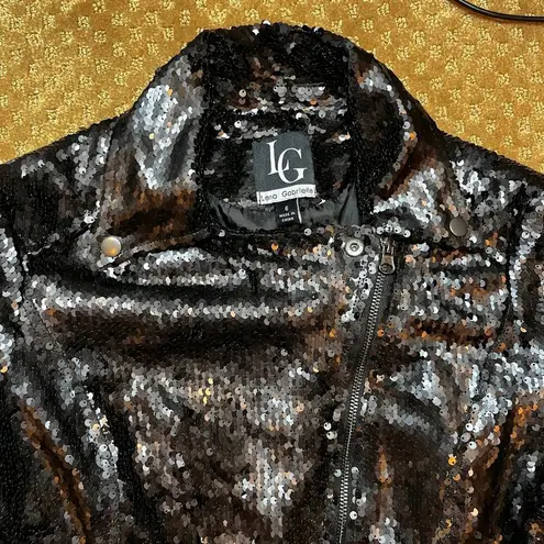 Lena Gabrielle Black Sequin Moto Jacket Lined Grunge Edgy Party New Years SZ 6