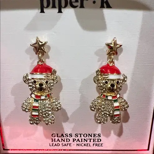 Piper K | Whimsical Christmas Teddy Bear Earrings Gold
