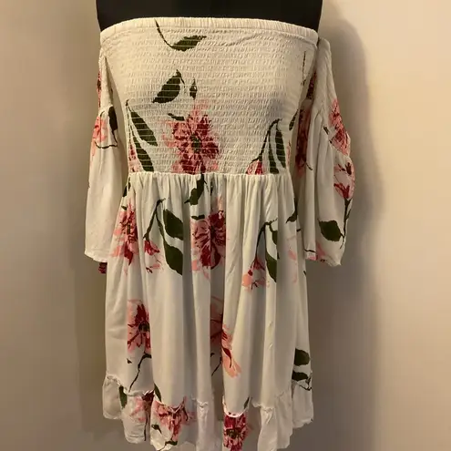 2. Feathers Floral Off The Shoulder Smocked Back Midi Dress Size 2X White