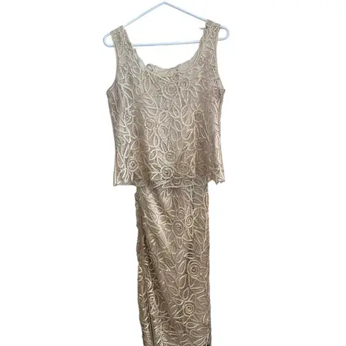 soulmates champagne Hand crafted silk ribbon beaded 3 Piece Evening Gown MOB MOG Tan Size M