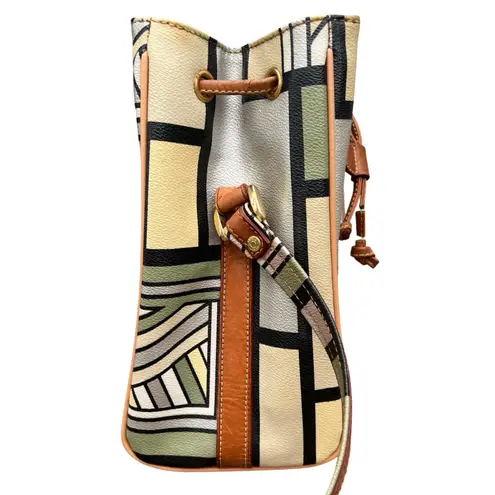 Double Fish 90s Leather Geometric Beige Green Silver Drawstring Shoulder Bag