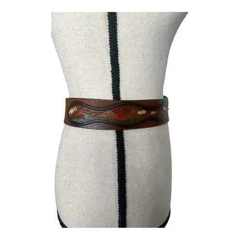 Artisan Brown Cowhide Leather Belt with Textured Surface and Classic Design