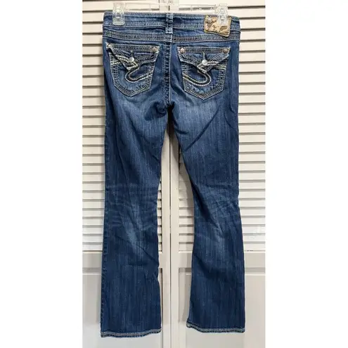 Silver Jeans Pioneer Boot Med Wash Low Rise Embroidery Size 25x31 Logo Boho