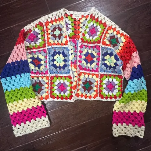 Elan Granny Square Bright Cardigan - Size Medium