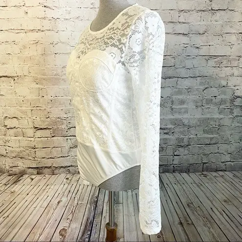 White Birch Lace Bodysuit Sweetheart Neckline Long Sleeve XL
