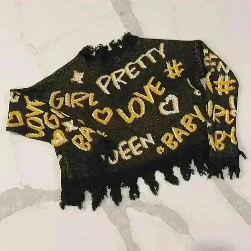 Full Circle Trends Cropped Frayed Knit VNeck Sweater Pretty Print Women's Medium