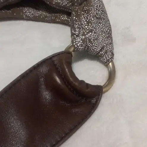 Hobo International Brown & Cream Stingray Print Glazed Leather Shoulder Handbag