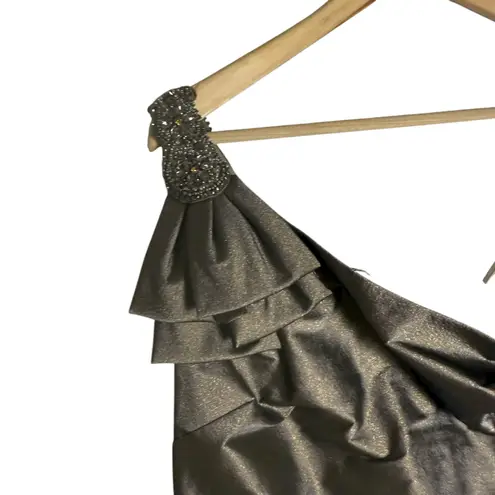 Teri Jon Metallic Gold One Shoulder Embellished Trumpet Formal Gown 8