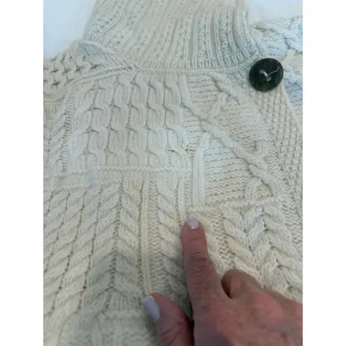 Carraig Donn Patchwork Merino Wool Wide Collar Irish Cardigan Cream Women's Size XL