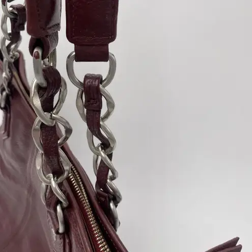 M. London Burgundy Maroon Leather Shoulder Bag Silver Hardware Y2k Red