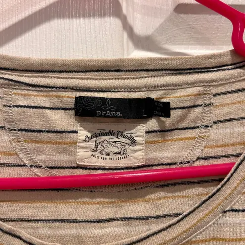 prAna Womens Striped T Shirt Casual Short Sleeve Crew Neck Linen Blend Size L