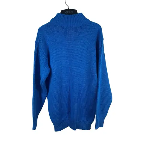VTG YarnWorks Sweater M Blue Mock Neck Pullover Relaxed Fit Pocket 90s Y2K Size M
