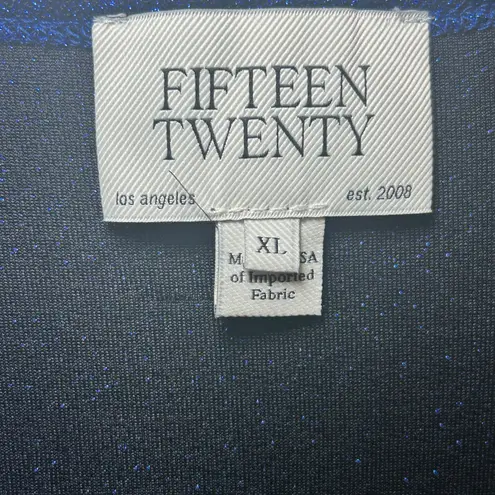 Fifteen Twenty Royal Blue Metallic Long Sleeve Ruched V Neck Top XL Stretchy