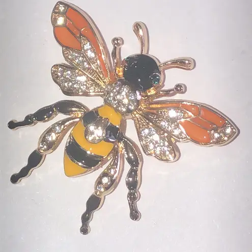 CZ Rhinestone Bee Brooch with Orange and Yellow Accents