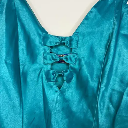 Sleep Solutions teal silk slip dress or nightgown with bow detail size M Size M