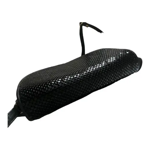 Whiting & Davis Black Leather Black Brass Circle Flat Mesh Crossbody Bag