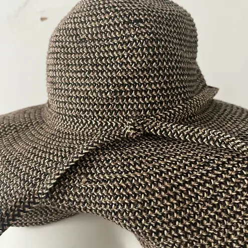 Vivian brown and tan weave wide brim floppy oversized sun hat with tie S/m Black