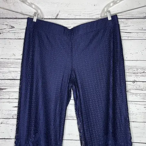 Isaac Mizrahi Live! Size XLP Navy Blue Lace Overlay Wide Leg Pull-On Pants