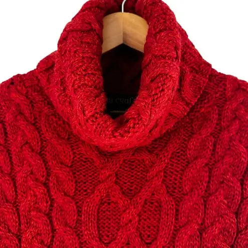 Inis Crafts Marled Red 100% Merino Wool Cable Knit Sweater Size Small