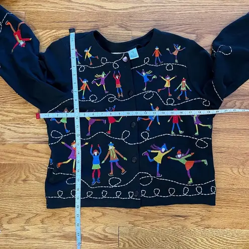 Michael Simon Lite Ice Skater Cardigan Size Small Vintage Sweater‎ Wearable Art Black