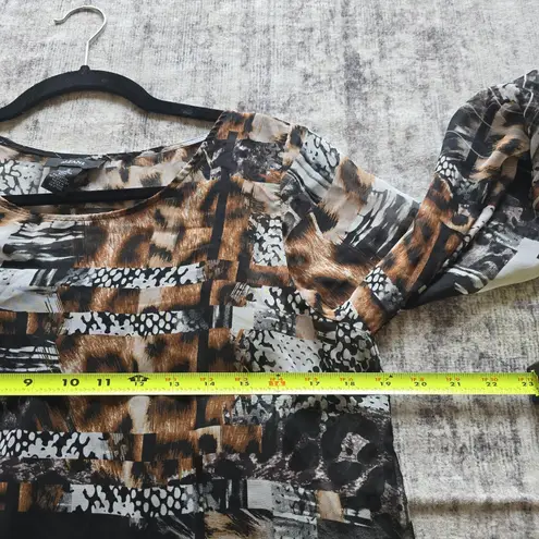 Alfani Blouse Womens Small Animal Print Sheer Flowy Bell Sleeve Top 90s Fairy