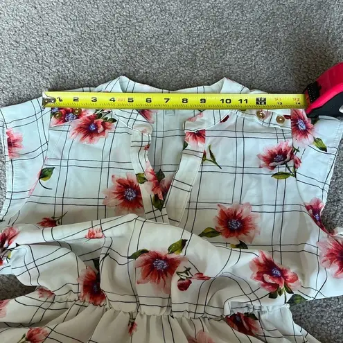 Sweet Rain Women’s White Pink Floral Checker Print Short Sleeve Mini Dress Small