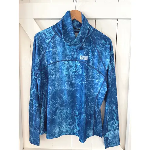 Coolibar UPF 50+ Sun Protection Top Women's L Blue Marble Print Long Sleeve Size L