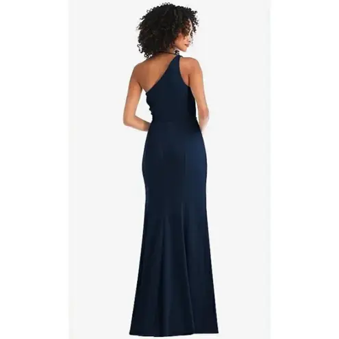 After Six One Shoulder Draped Cowl Neck Maxi Dress Midnight Navy Size 12 NWT