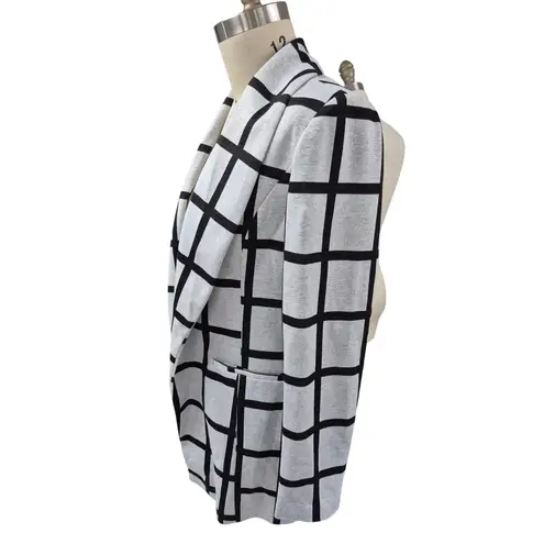 Bagatelle Collection Open Long Coatigan Gray/Black Windowpane Plaid Sz L