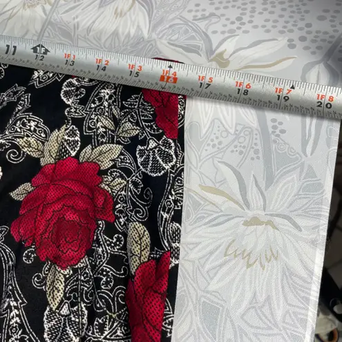 Briggs New York Vtg Skirt 14P Black Red Rose Floral Print Midi Pencil 1990s Y2K