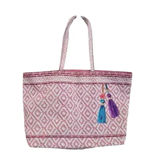 Estée Lauder Brand New Estee Lauder Pink Grid Pattern Cotton Fabric Beach Bag Large Tote 2021