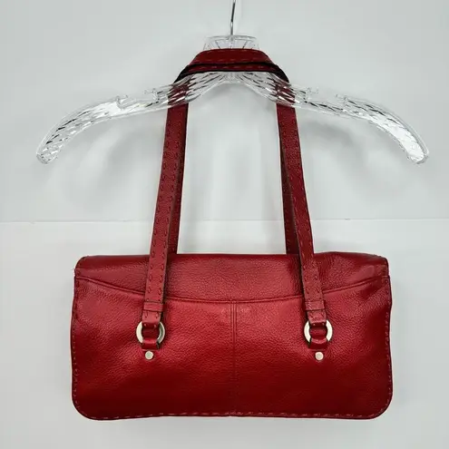 Adrienne Vittadini Red Pebbled Leather Purse Handbag Shoulder Bag Top Stitching