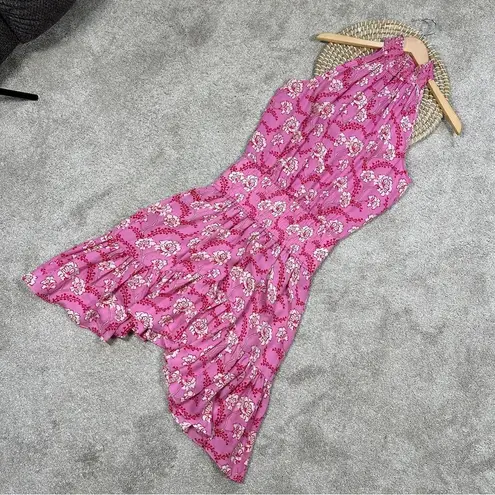 ALC Frank A.L.C 100% Silk Cody Floral Print Asymmetrical Halter Neck Midi Dress Pink 8