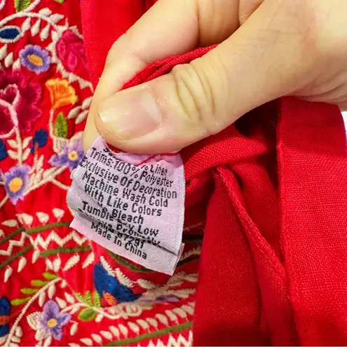 Johnny Was JW 100% linen Embroidered Red Sleeveless Top