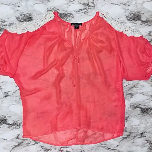 American Dream Short Sleeve Crochet Cold Shoulder Oversized Blouse Pink Women S