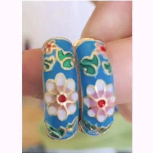 Vintage style 18K gold plated huggie hoop Earrings stainless womens jewelry Blue