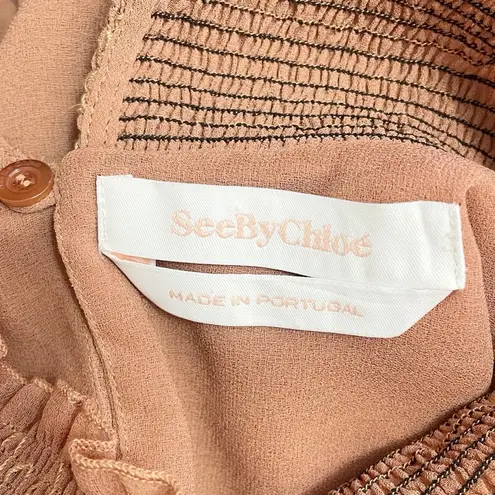 See By Chloe See By Chloé Smocked High-Neck Blouse Dusty Pink Boho Chic Size EU 36 (US 4)