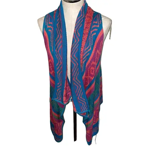 Say What? Say What open front lightweight shawl cardigan vest multicolor aztec print sz L