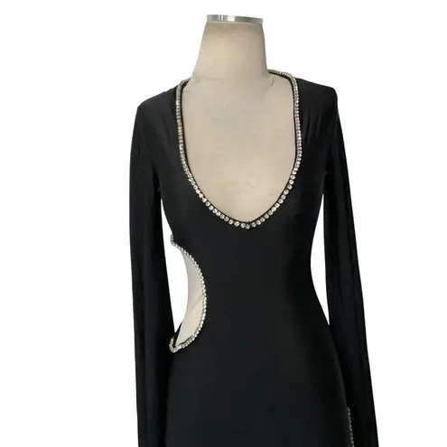 Khanum's Kira Diamante Trim Long Maxi Dress in Black New Womens Crystal Gown