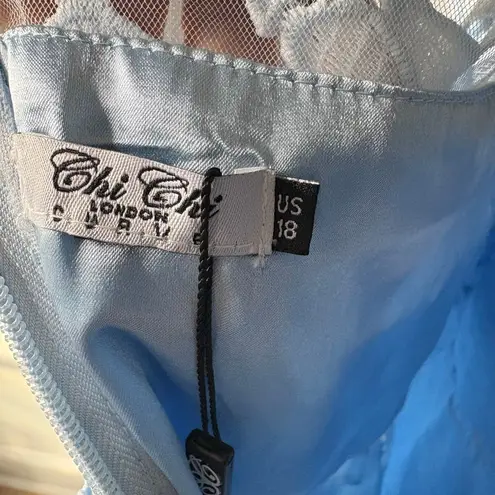 Chi Chi London Bardot Lace Midi Crochet Dress Light Blue Off Shoulders NWT Sz 18