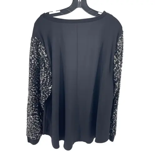 Lane Bryant  Womens Pullover blouse shirt Embroidered Metallic sequins Black Size