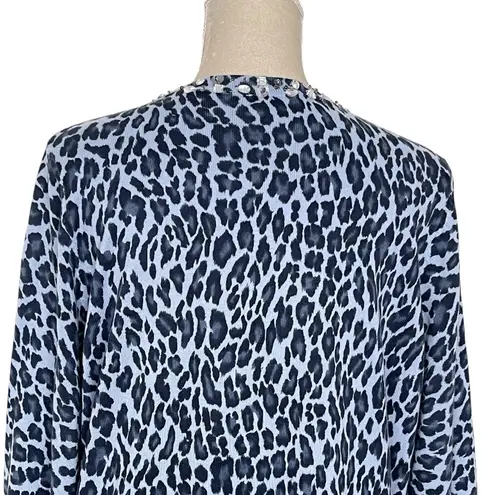 Quacker Factory Quaker Factory Blue Leopard Print Rhinestones Beaded Cardigan Women’s Size L - Image 5