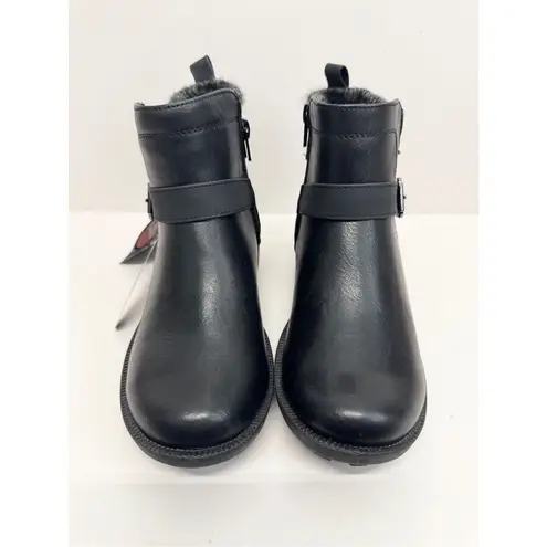 Easy Street Easy Streets Booties Size 5 Black Block Heel Faux Fur Lug Outsole Faux Leather